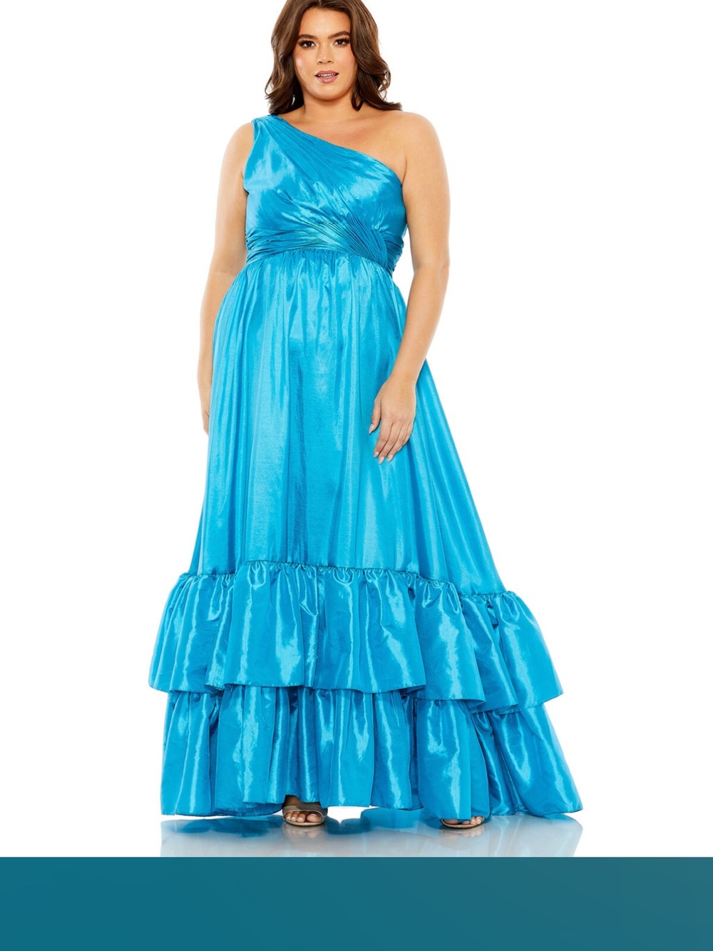 Mac Duggal Plus-Size One-Shoulder Party Dress in Bright Turquoise